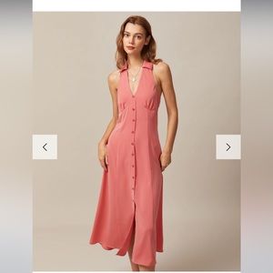 Rihoas The Pink V Neck Halter Backless Midi Dress
